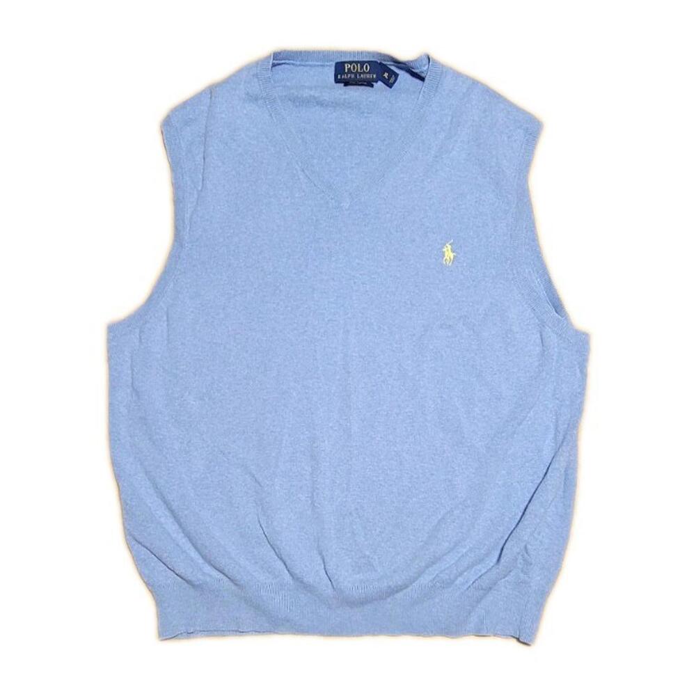 Polo Ralph Lauren Men's Pima Cotton V-neck Sweater Vest In Light Blue. Size XL